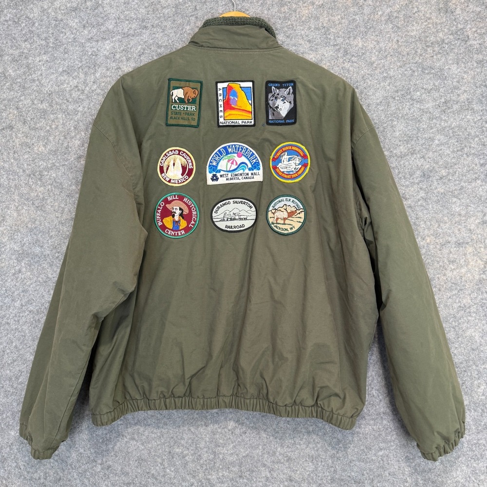 VTG Time Out‎ Bomber Jacket Mens XL Patches National Parks Historical Monuments
